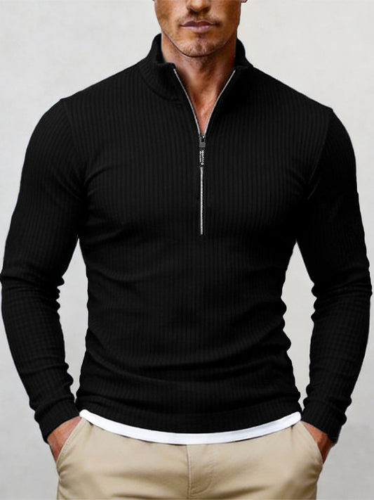 Men's Simple Retro Half-Zip Stand-Up Collar Knit Sweater