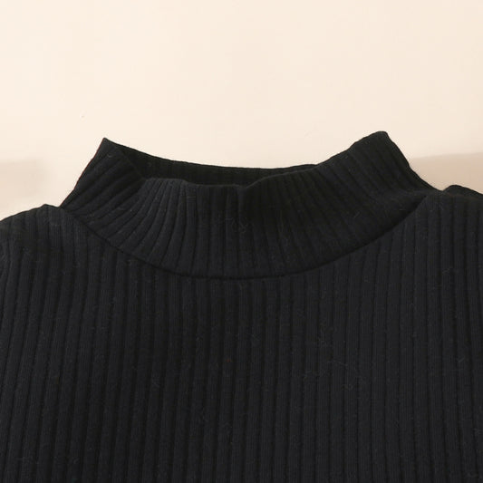 Baby Girl Turtleneck Long Sleeve Solid Color Top