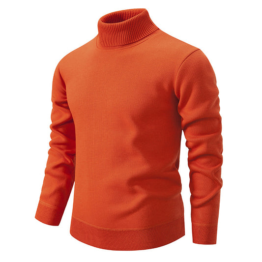 Men's Turtleneck Pullover Sweater Fashion Solid Colour Fleece Lined Knitted Long-sleeved Top Clothing