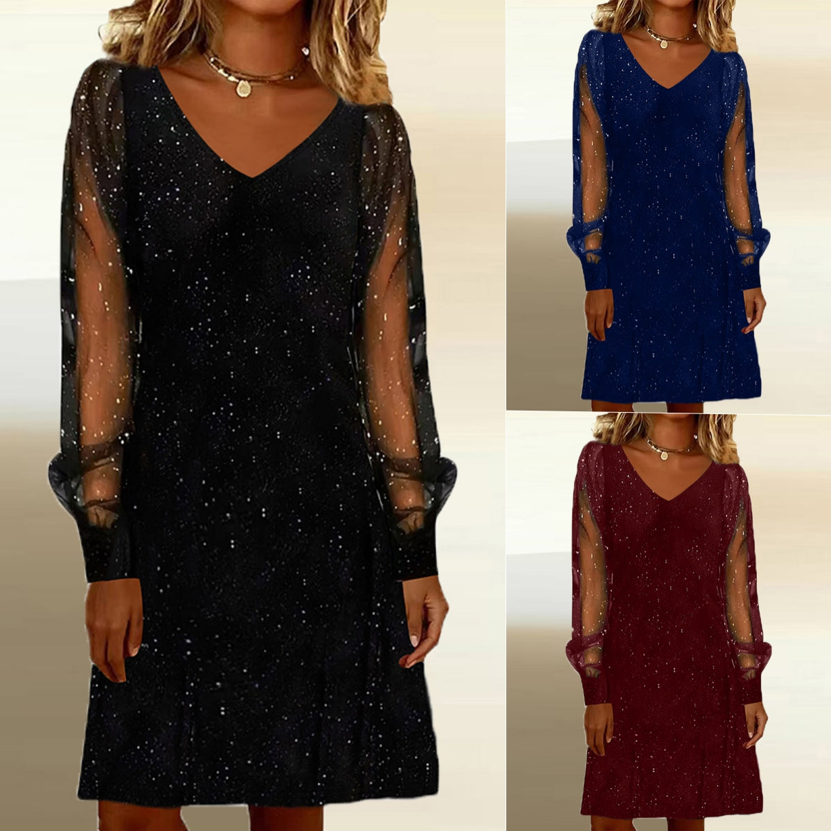 Elegant Women Dress V Neck Shiny and Glowing