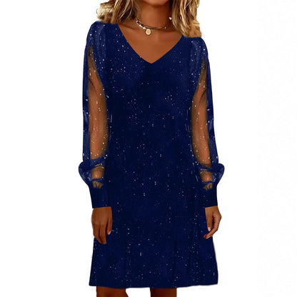 Elegant Women Dress V Neck Shiny and Glowing