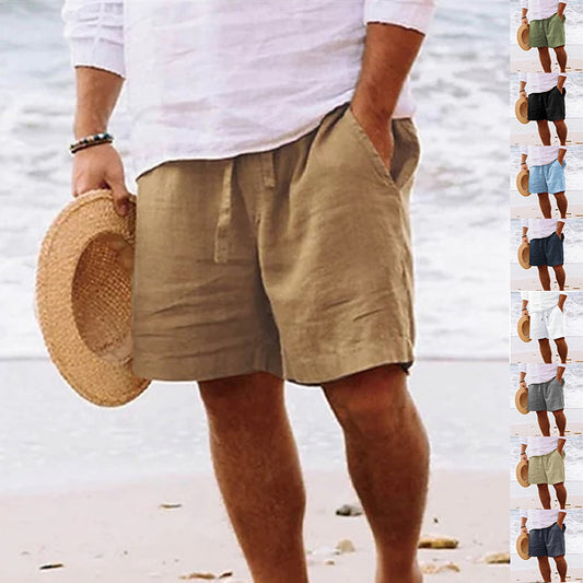 Summer Drawstring Shorts With Pockets Fashion Casual Solid Color Vacations Beach Pants Mens Clothing